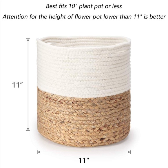 Boho rope woven basket plant tee natural tan white - Picture 6 of 8